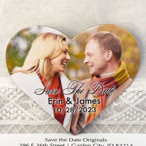 Photo heart shape save the date magnets