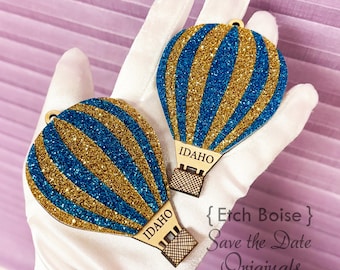 Idaho Gold and Blue Hot Air Balloon Ornament 2 Pack