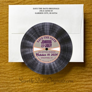 Retro record wedding save the date magnets