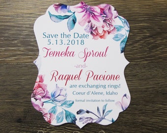 Curvy frame shaped save the date card