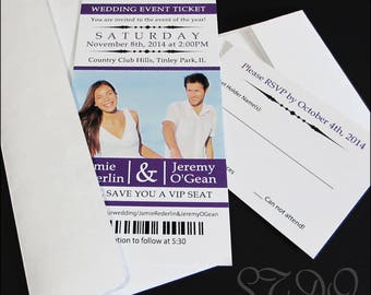 Ticket wedding invitations with photograph