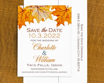 Autumn leaves wedding save the date magnet