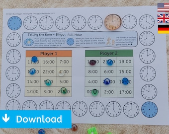 Time-Telling Bingo: Learn the Clock with 12 Easy Games - Just Print and Play (German & English)