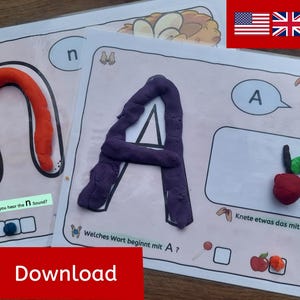 Amasar letras de la A a la Z - Plastilina - Escuchar los sonidos iniciales - jardín de infantes, preescolar, grado 1 (Descargar alemán e inglés)
