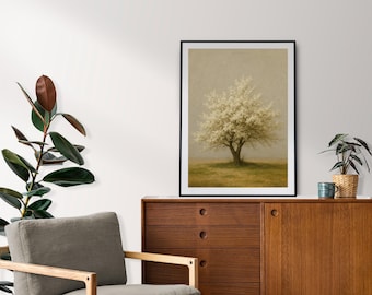 Arte mural de cerezo en flor, diseño imprimible inspirado en la primavera