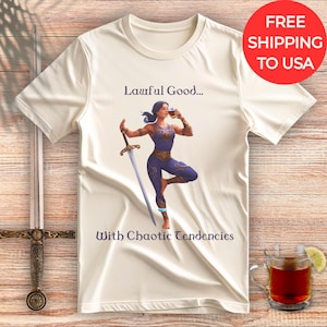 Funny DnD Paladin Shirt Lawful Good with Chaotic Tendencies, Comfort Colors Tee for Women, RPG Alignment Humor Shirt, D20 TTRPG Gift