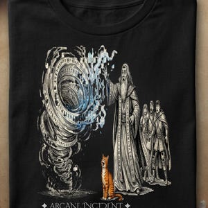 Chemise drôle de chat DnD, t-shirt de chat de sorcier, chemise orange de RPG tabby, cadeau de maître de donjon, T-shirt de gamer de table de fantaisie