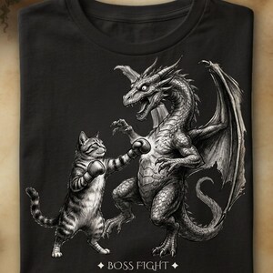 Chemise drôle de chat de dragon, t-shirt de table de RPG, chemise de chat de fantaisie, cadeau d'amant de dragon, t-shirt inspiré de Gamer ringard DnD