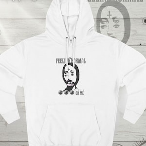Feeling Normal Eyes On Me Hoodie | Black Face Illustration, Minimal Text