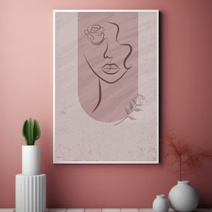 Boho Rose Lady Line Art Print: Abstract Woman Portrait (Digital Download)
