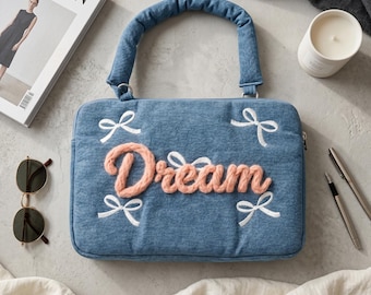 Custom Name Laptop Bag, Personalized Quilted Laptop Sleeve, iPad Protective Tote, Monogrammed Computer Case