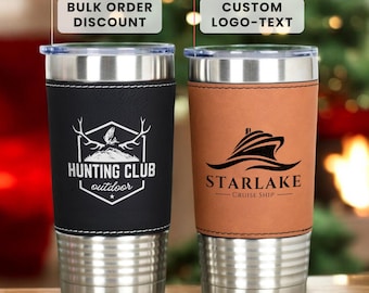 Personalized 20oz Leather Tumbler With Custom Logo, Laser Engraved Tumbler, Bulk Order, Custom Name Tumbler, Corporate Gift, Christmas Gift
