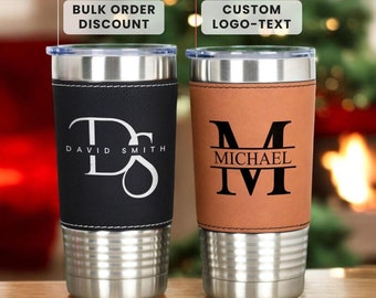 Personalized Leather Tumbler, 20oz Custom Travel Tumbler, Engraved Tumbler, Christmas Gift, Camp Tumbler, Personalized Mug, Travel Mug
