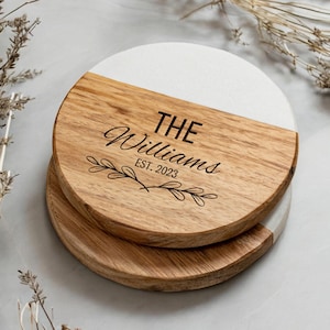 Personalized Marble and Wood Coasters, Custom Engraved Name & Monogram Coasters, Perfect Wedding Gift, Housewarming Present, Christmas Gift