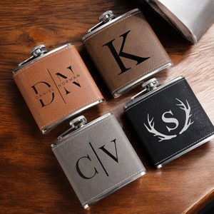 Personalized Flask for Men, Leather Flask, Monogram Flask, Groomsmen Gifts, Hip Flask, Boyfriend Gift, Husband Gift, Custom Wedding Gift