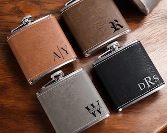 Personalized Leather Flask For Groomsmen, Custom Hip Flask, Groom Gift, Boyfriend Gifts, Christmas Gifts, Husband Gift, Engraved Dad Gift