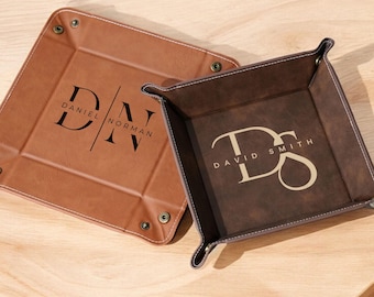 Personalized Monogram Valet Tray, Engraved Leatherette Tray, Office Gift, Catchall Tray, Custom Catchall Tray, Desk Tray, Organizer Tray