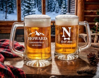 Personalized Groomsmen Beer Mug, Custom Engraved Glass, Best Man Gift, Wedding Party Gift, Groomsman Proposal Gift, Groom Gift, Father Gift