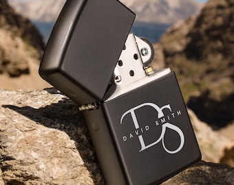 Custom Engraved Lighter, Monogram Lighter With Case, Groomsmen Gift Lighter, Personalized Lighter,Lighter Gift for Dad Husband,Black Lighter