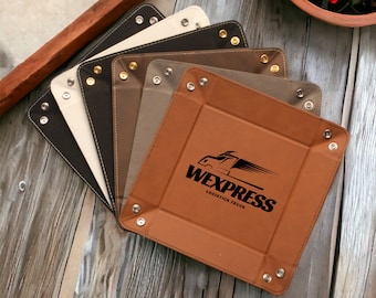 Custom Logo Leather Tray, Personalized Valet Tray, Company Logo Catchall, Customer Gift, Employer Gift, Corporate Gift, Promotional Gift