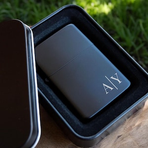 Engraved Black Lighter, Custom Monogram Lighter With Case, Personalized Groomsmen Gifts, Gift for Men, Husband Gift, Anniversary Gift