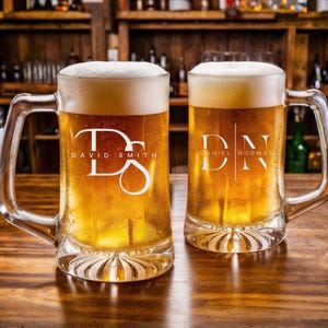 Custom Beer Mug with Handle, Personalized Engraved Beer Mug, 14 & 25 Oz Beer Glass,Laser Etched Beer Stein, Groomsmen Gift, Husband Dad Gift