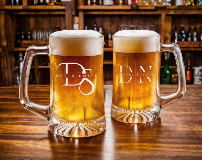 Custom Beer Mug with Handle, Personalized Engraved Beer Mug, 14 & 25 Oz Beer Glass,Laser Etched Beer Stein, Groomsmen Gift, Husband Dad Gift