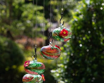 Customized Colorful Hand-Blown Glass Hummingbird Feeder Bird Waterer -Never Leak-Unique Outdoor Hanging Decor Perfect for Nature Lovers