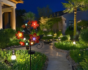 Bee & Flower Garden Stake with Solar LED Lights – Whimsical Decorative Solar Garden Lights