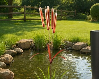 Pieux de jardin personnalisables en métal plaqué cuivre, sculptures de jardin fantaisistes, fleurs en métal pour l'extérieur, piquets de plantes décoratifs carillons éoliens