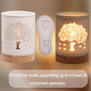 Customizable Tree Shadow Ceramic  Wood Scented Candle Warmer Lamp with Timer – 3  Brightness Levels,Wax Melt Warmer with 1 Wax Cube
