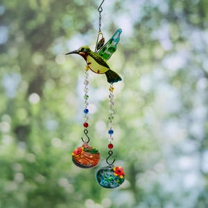 Colorful Glass Hummingbird Feeder | Handmade Hanging Garden Decor | Outdoor Bird Feeder Gift