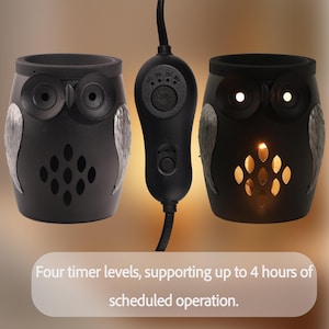 Customizable Black Iron Owl Scented Candle Warmer Lamp with Timer Dimmable,Wax Melt Warmer for Aromatherapy Candles with 1 Wax Cube