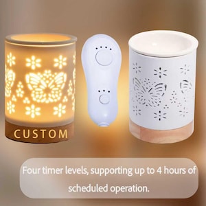 Customizable Butterfly Flower Shadow Ceramic Wood Scented Candle Warmer Lamp Adjustable Brightness & Timer,Wax Melt Warmer with 1 Wax Cube