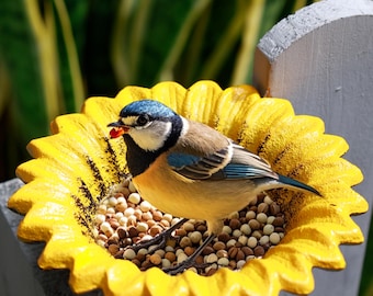 Sunflower Bird Feeder Crafted Bird Bath With Stick into Ground Cute Bird Bath Tray Bird Feeders for Outdoor Garden Decoration