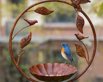 Metal Circle Bird Feeder,Rustic Hanging Bird Feeder, Garden Bird Bath, Insects, butterflies Hummingbird Bird Feeding Station,Garden Decor