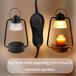 Customizable Black Iron Lantern Glass Shade Candle Warmer Lamp Adjustable Brightness & Timer,Wax Melt Warmer for Jar Scented Candles