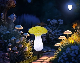 Customizable Solar Glass Mushroom Garden Light – White LED Lawn Ornament