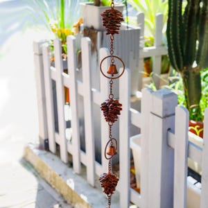 Customizable 80’’ Long Iron Hanging Pine Cone Rain Chain with Bell , Garden/Tree/Patio/Balcony/Yard Art Decor,Gift for Home,Wind Chimes