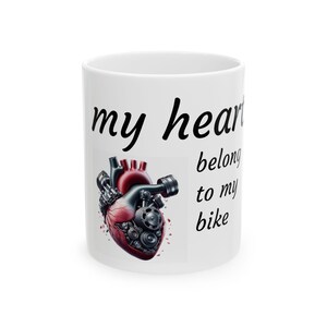 Keramiktasse , (11 Unzen), mit Text mein Herz gehören zu meinem Fahrrad, Biker-Kaffeetasse, mechanisches Herz-Design,