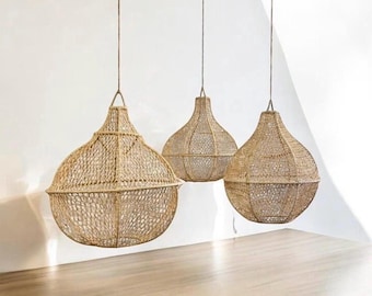 Suspension raphia Poire, suspension en osier, luminaire, abat-jour en raphia