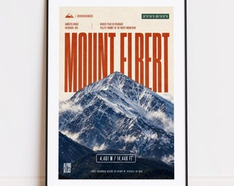 Lámina del Monte Elbert: póster de montaña para escaladores y montañeros.