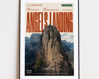 Lámina de Angels Landing: póster de montaña para escaladores y montañeros.
