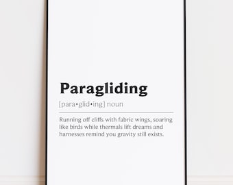 Lámina de parapente - Regalo artístico de parapente - Póster con la definición de parapente - Arte mural de parapente
