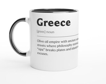 Greece Coffee Mug: Playful Language Print - Ceramic, 11oz