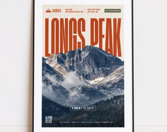 Lámina de Longs Peak: póster de montaña para escaladores y montañeros.
