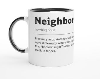 Taza de café "Vecino": Divertida taza de cerámica estilo diccionario, 325 ml.