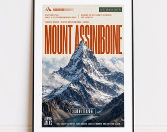 Lámina del Monte Assiniboine: póster de montaña para escaladores y montañeros.