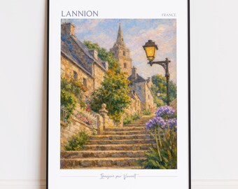 Lannion Druck - Lannion Kunst - Lannion Poster - Lannion Malerei Frankreich Reiseplakat
