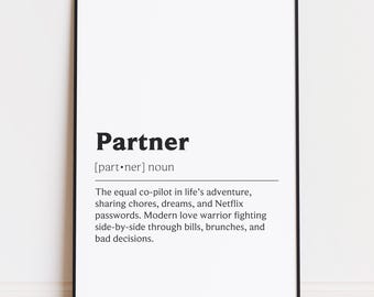 Partner Print - Partner Geschenk Kunst - Partner Definition Poster - Partner Wandkunst